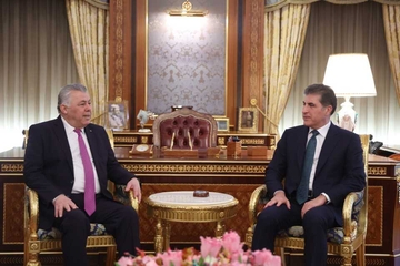 نه‌زمى حزوورى له‌ ديدار له‌گه‌ڵ نێچيرڤان بارزانی خوازیاریی بره‌ودان به‌ په‌يوه‌ندييه‌كانى فه‌ڵه‌ستين و هه‌رێمى كوردستانه